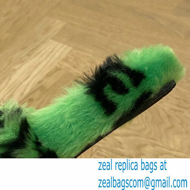 Balenciaga Allover Logo Furry Slide Sandals Green 2022