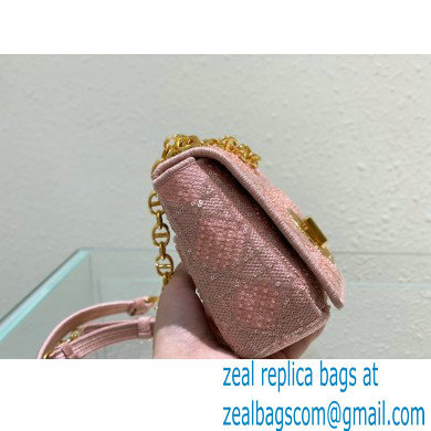 Dior Small Caro Chain Bag in Beads and Crystals Embroidery Pink 2022