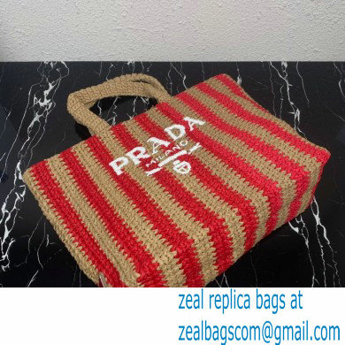 Prada Large raffia tote bag 1BG392 Red/Beige 2022