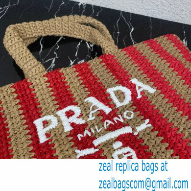 Prada Large raffia tote bag 1BG392 Red/Beige 2022