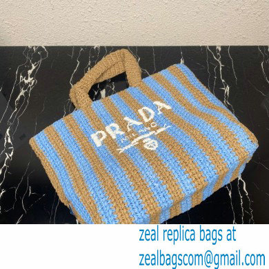 Prada Large raffia tote bag 1BG392 Sky Blue/Beige 2022