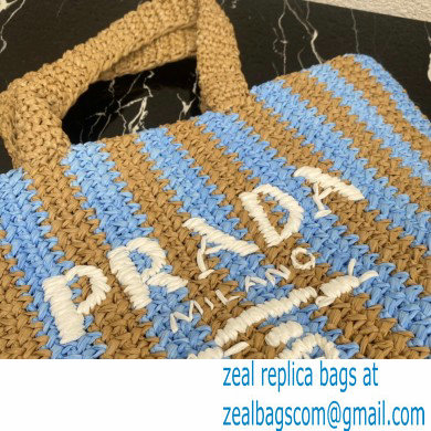 Prada Large raffia tote bag 1BG392 Sky Blue/Beige 2022