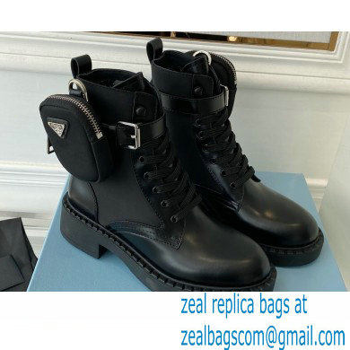 Prada Brushed leather and Re-Nylon lace-up Ankle boots with Removable pouch Black