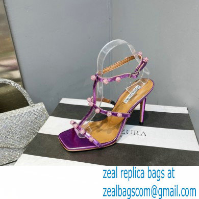 Aquazzura Heel 9.5cm Cha Cha Cha Crystal Sandals Metallic Purple 2023