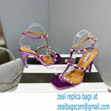 Aquazzura Heel 9.5cm Cha Cha Cha Crystal Sandals Metallic Purple 2023