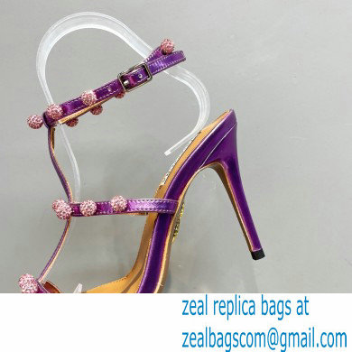 Aquazzura Heel 9.5cm Cha Cha Cha Crystal Sandals Metallic Purple 2023