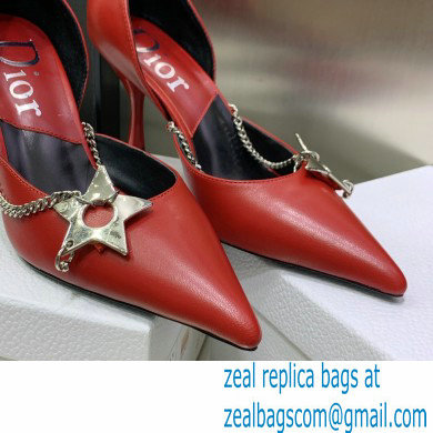 Dior Heel 8.5cm Chain and Star Pointed Toe Pumps Red 2023 - Click Image to Close