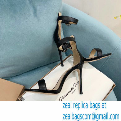 Gianvito Rossi Heel 10.5cm Portofino Sandals with Buckle-covered Anklet Strap Leather Black 2023