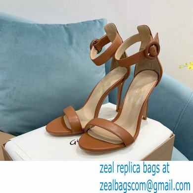 Gianvito Rossi Heel 10.5cm Portofino Sandals with Buckle-covered Anklet Strap Leather Brown 2023