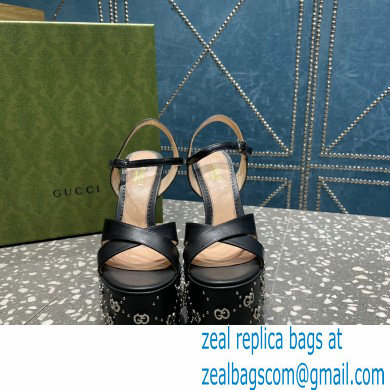 Gucci Heel 15.5cm Platform 6cm Interlocking G studs Sandals 719843 Black 2023