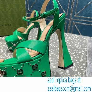 Gucci Heel 15.5cm Platform 6cm Interlocking G studs Sandals 719843 Green 2023 - Click Image to Close