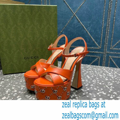 Gucci Heel 15.5cm Platform 6cm Interlocking G studs Sandals 719843 Orange 2023