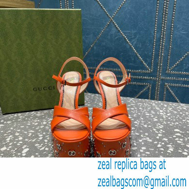 Gucci Heel 15.5cm Platform 6cm Interlocking G studs Sandals 719843 Orange 2023