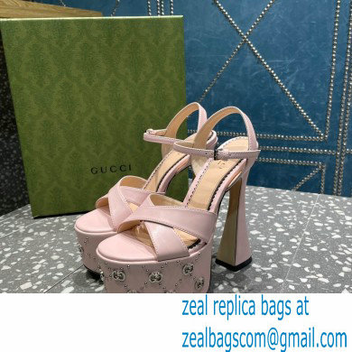 Gucci Heel 15.5cm Platform 6cm Interlocking G studs Sandals 719843 Pink 2023 - Click Image to Close