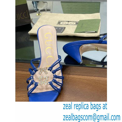 Gucci Heel 4.5cm Slide Sandals Blue with crystals Interlocking G 2023