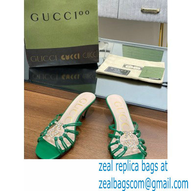 Gucci Heel 4.5cm Slide Sandals Green with crystals Interlocking G 2023