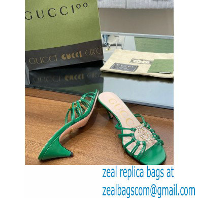 Gucci Heel 4.5cm Slide Sandals Green with crystals Interlocking G 2023