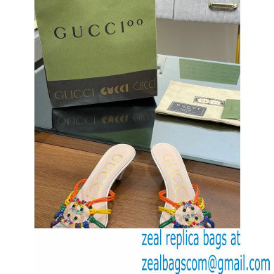 Gucci Heel 4.5cm Slide Sandals Multicolor with crystals Interlocking G 2023