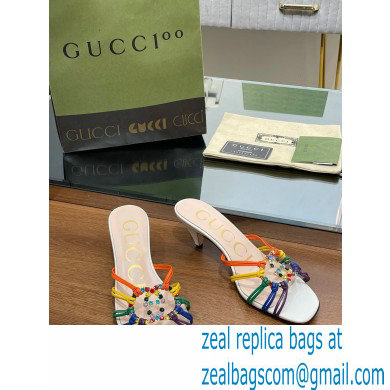 Gucci Heel 4.5cm Slide Sandals Multicolor with crystals Interlocking G 2023