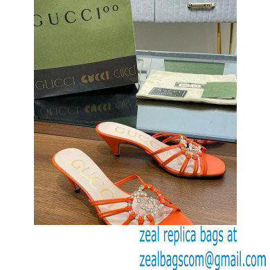 Gucci Heel 4.5cm Slide Sandals Orange with crystals Interlocking G 2023