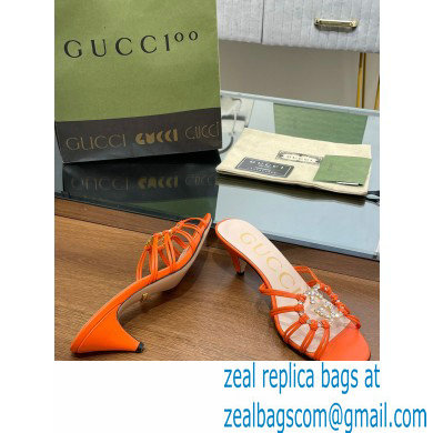 Gucci Heel 4.5cm Slide Sandals Orange with crystals Interlocking G 2023