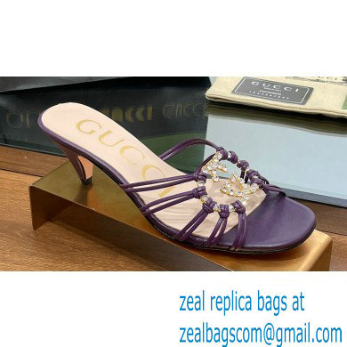 Gucci Heel 4.5cm Slide Sandals Purple with crystals Interlocking G 2023 - Click Image to Close