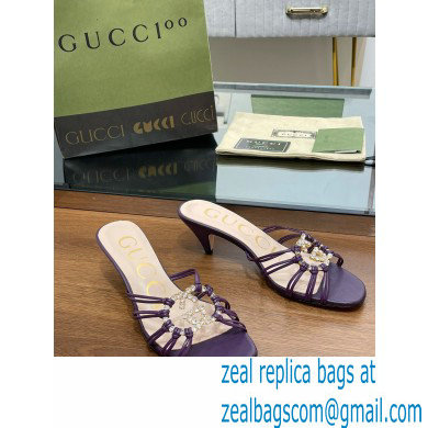 Gucci Heel 4.5cm Slide Sandals Purple with crystals Interlocking G 2023