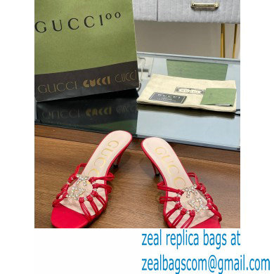 Gucci Heel 4.5cm Slide Sandals Red with crystals Interlocking G 2023