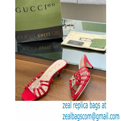 Gucci Heel 4.5cm Slide Sandals Red with crystals Interlocking G 2023 - Click Image to Close
