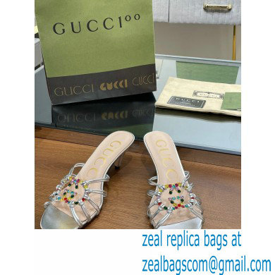 Gucci Heel 4.5cm Slide Sandals Silver with crystals Interlocking G 2023