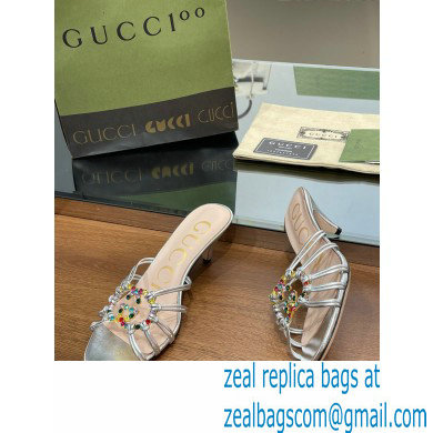 Gucci Heel 4.5cm Slide Sandals Silver with crystals Interlocking G 2023