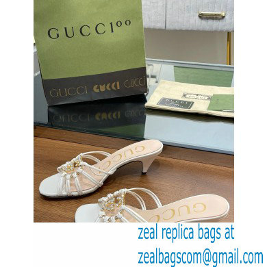 Gucci Heel 4.5cm Slide Sandals White with crystals Interlocking G 2023