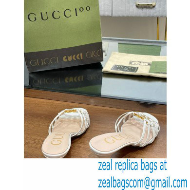 Gucci Heel 4.5cm Slide Sandals White with crystals Interlocking G 2023 - Click Image to Close