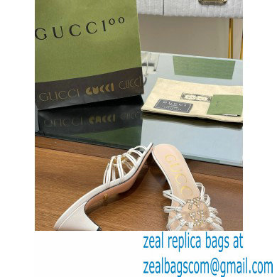 Gucci Heel 4.5cm Slide Sandals White with crystals Interlocking G 2023