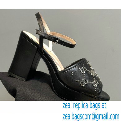 Gucci Heel 8.5cm Platform 2.5cm Interlocking G studs Sandals 719844 Black 2023 - Click Image to Close
