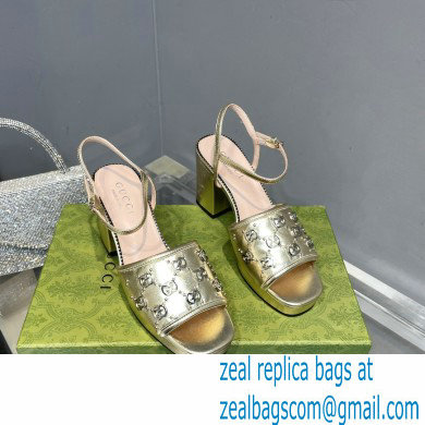 Gucci Heel 8.5cm Platform 2.5cm Interlocking G studs Sandals 719844 Gold 2023 - Click Image to Close