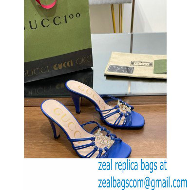 Gucci Heel 9cm Slide Sandals Blue with crystals Interlocking G 2023 - Click Image to Close