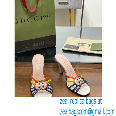 Gucci Heel 9cm Slide Sandals Multicolor with crystals Interlocking G 2023 - Click Image to Close