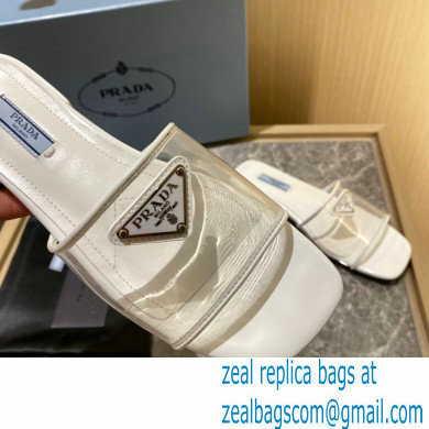 Prada logo-detailed PVC mules white 2022