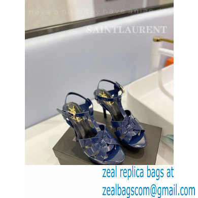 Saint Laurent Heel 10.3cm Platform 2.5cm Tribute Sandals in Patent Leather 315490 Blue