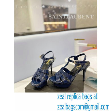 Saint Laurent Heel 10.3cm Platform 2.5cm Tribute Sandals in Patent Leather 315490 Blue