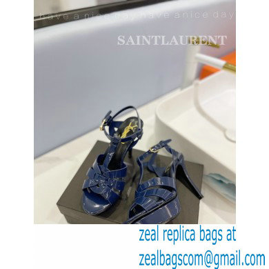 Saint Laurent Heel 10.3cm Platform 2.5cm Tribute Sandals in Patent Leather 315490 Blue