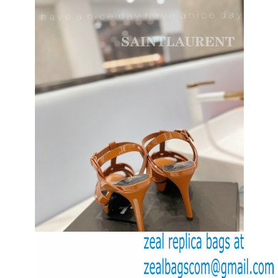 Saint Laurent Heel 10.3cm Platform 2.5cm Tribute Sandals in Patent Leather 315490 Brown