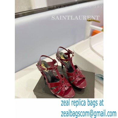 Saint Laurent Heel 10.3cm Platform 2.5cm Tribute Sandals in Patent Leather 315490 Burgundy