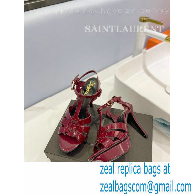 Saint Laurent Heel 10.3cm Platform 2.5cm Tribute Sandals in Patent Leather 315490 Burgundy