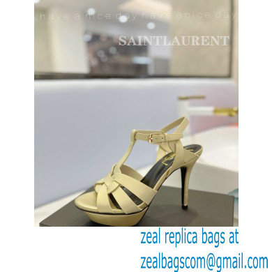 Saint Laurent Heel 10.3cm Platform 2.5cm Tribute Sandals in Smooth Leather 315490 Beige