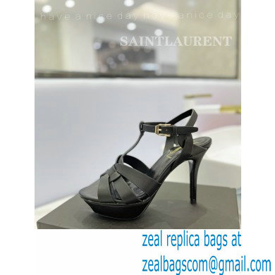 Saint Laurent Heel 10.3cm Platform 2.5cm Tribute Sandals in Smooth Leather 315490 Black