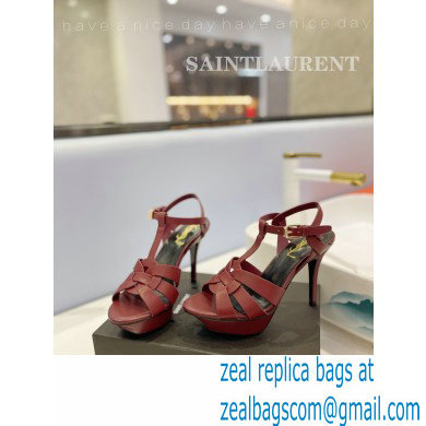 Saint Laurent Heel 10.3cm Platform 2.5cm Tribute Sandals in Smooth Leather 315490 Burgundy