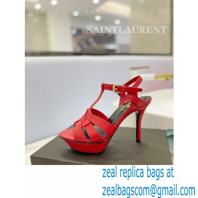 Saint Laurent Heel 10.3cm Platform 2.5cm Tribute Sandals in Smooth Leather 315490 Red