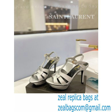 Saint Laurent Heel 10.3cm Platform 2.5cm Tribute Sandals in Smooth Leather 315490 Silver